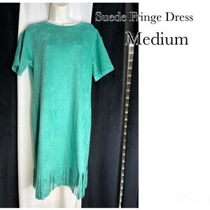 Elegant Green Suede Fringe Midi Dress